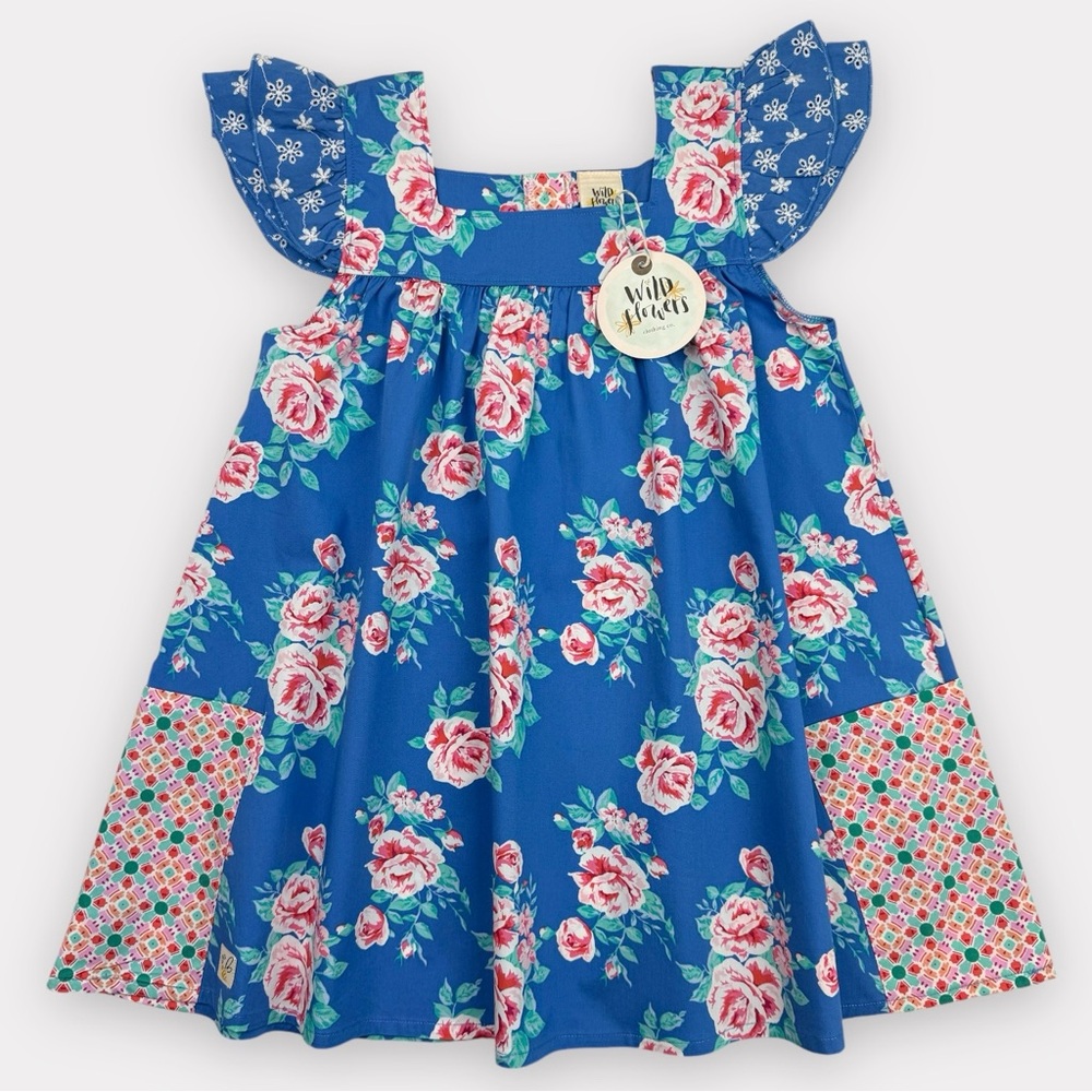 Sz 8 Wildflowers Fantasia Flutter top NWT blue floral shirt LaLa Land